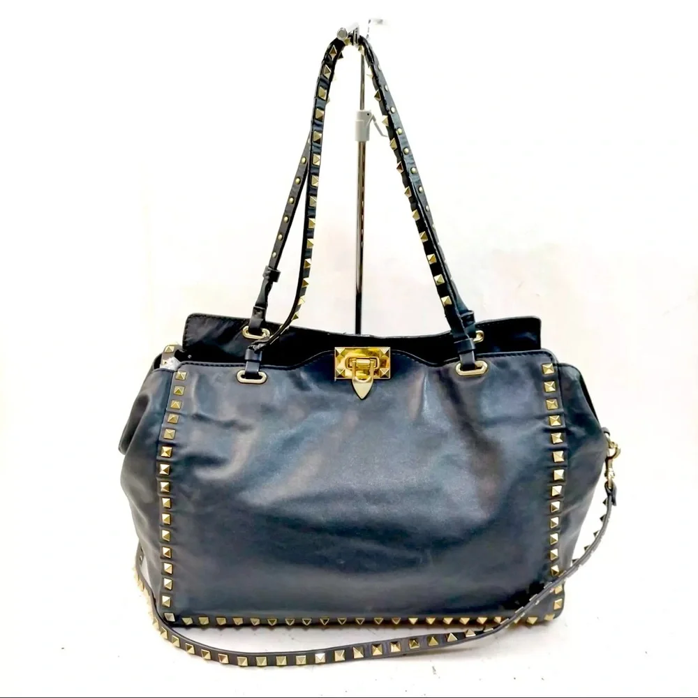 AUTH Valentino Garavani Black Medium Rockstud Tote - Picture 3 of 11